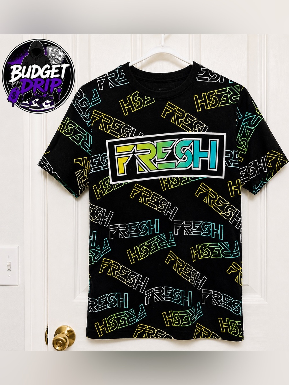 Budget Drip Black FRESH Graphic Tee with Neon Accent